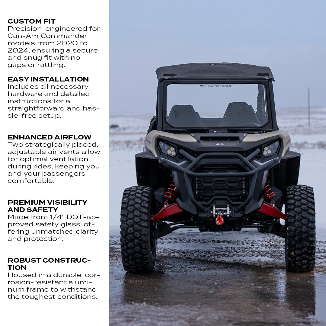 Photo of Can-Am Commander Vented Front Windshield by Super Comp USA - Premium Glass Front Windshield for UTVs / Side by Sides