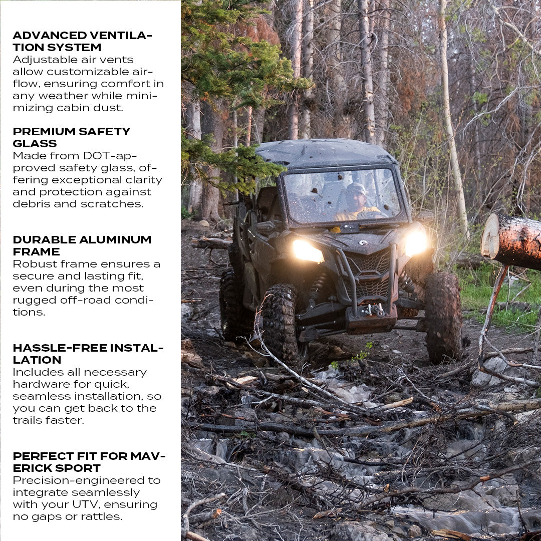 Photo of Can-Am Maverick Sport Front Windshield by Super Comp USA - Premium Glass Front Windshield for UTVs / Side by Sides