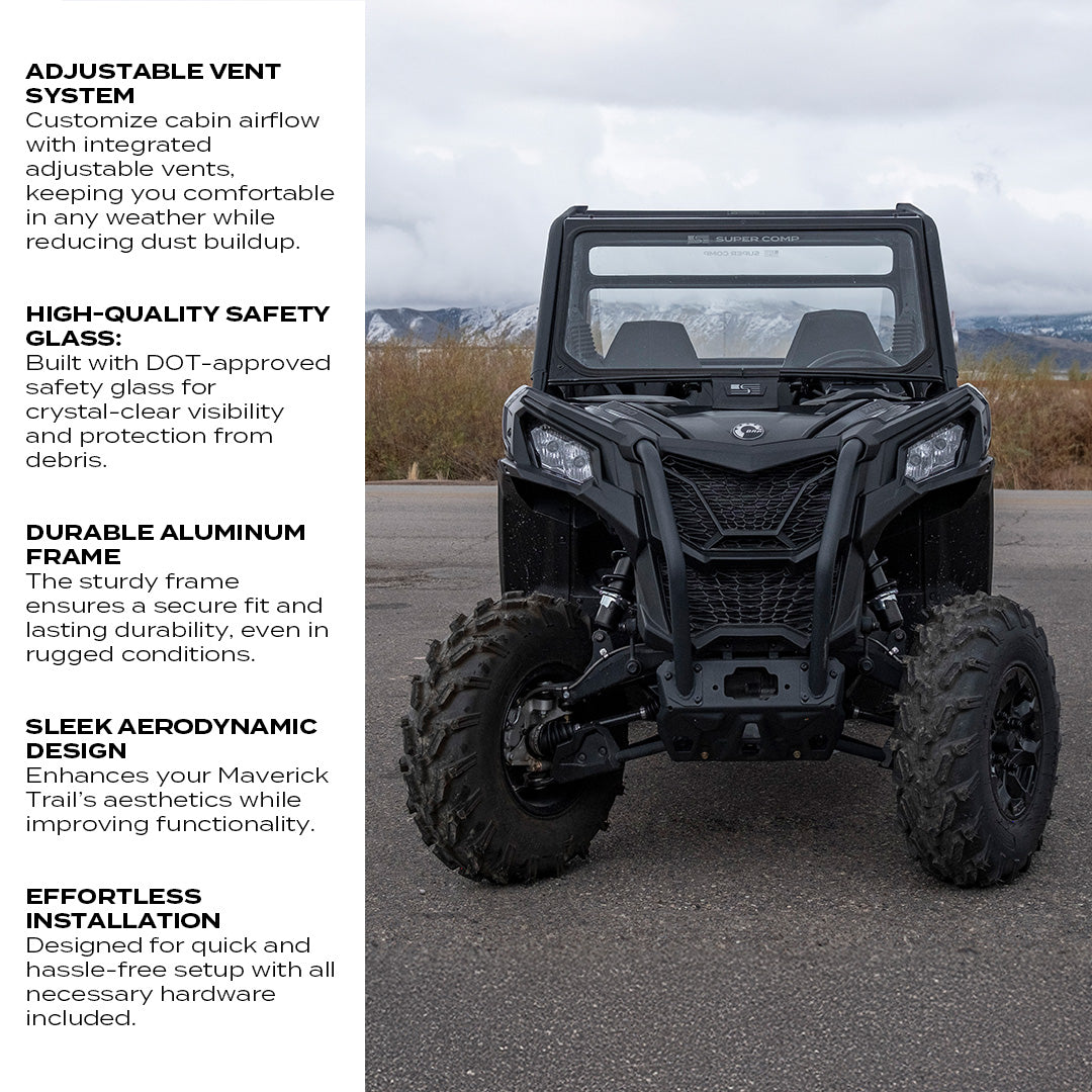 Photo of Can-Am Maverick Trail Front Windshield by Super Comp USA - Premium Glass Front Windshield for UTVs / Side by Sides