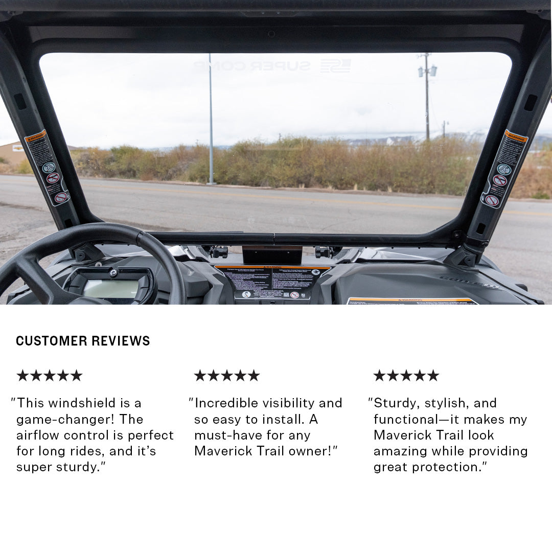 Photo of Can-Am Maverick Trail Front Windshield by Super Comp USA - Premium Glass Front Windshield for UTVs / Side by Sides