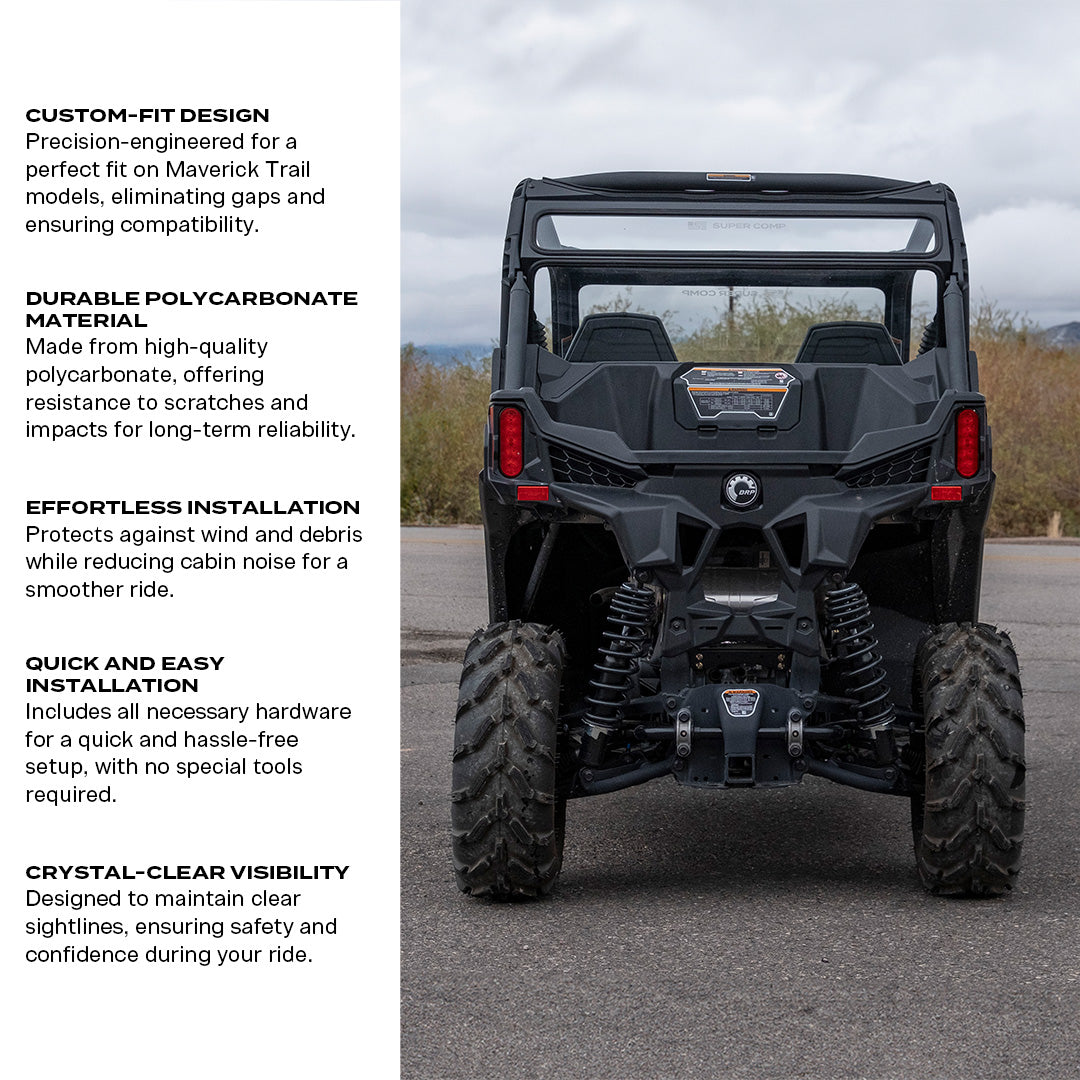 Photo of Can-Am Maverick Trail Rear Windshield by Super Comp USA - Premium Rear Windshield for UTVs / Side by Sides