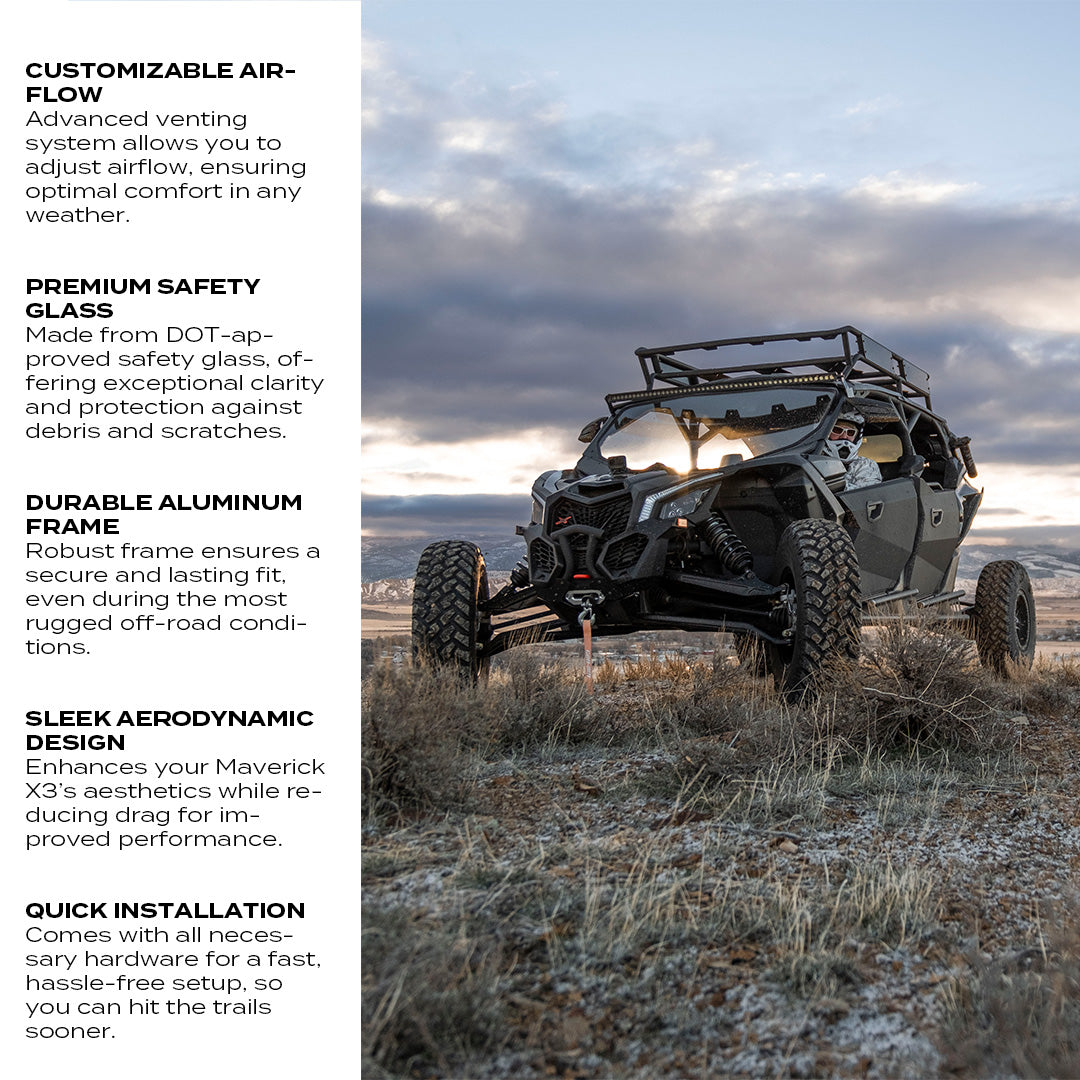 Photo of Can-Am Maverick X3 Front Windshield by Super Comp USA - Premium Glass Front Windshield for UTVs / Side by Sides
