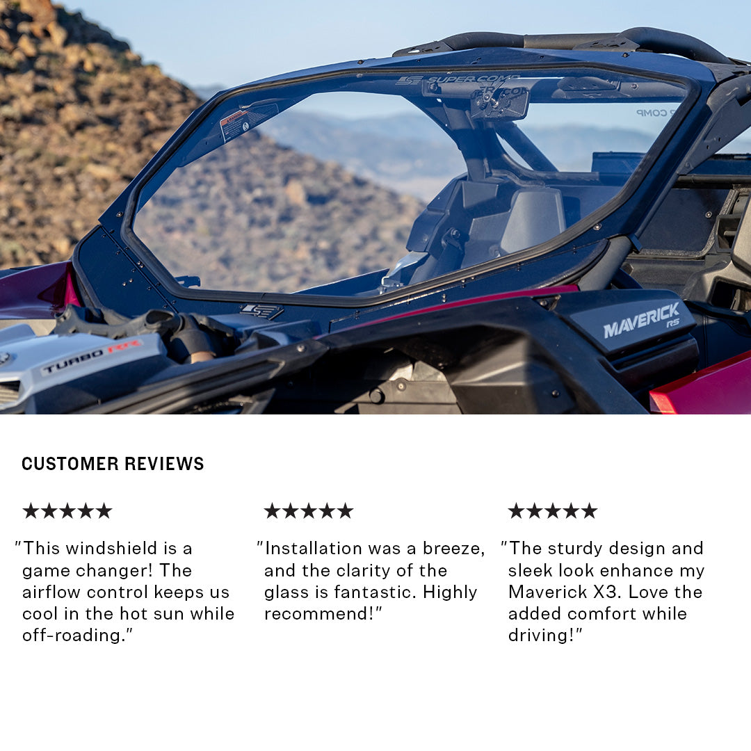 Photo of Can-Am Maverick X3 Front Windshield by Super Comp USA - Premium Glass Front Windshield for UTVs / Side by Sides