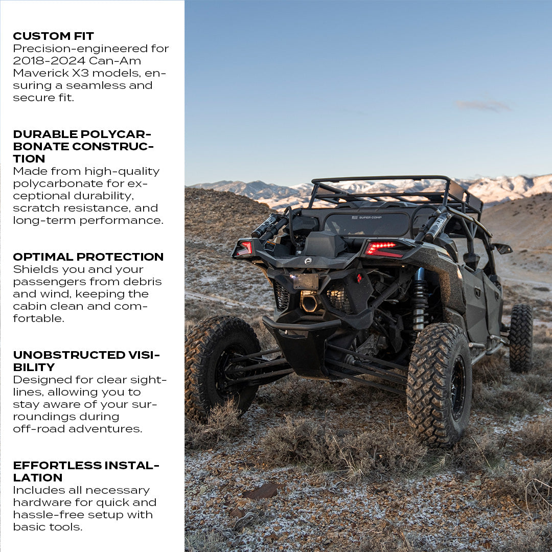 Photo of Can-Am Maverick X3 Rear Windshield by Super Comp USA - Premium Rear Windshield for UTVs / Side by Sides