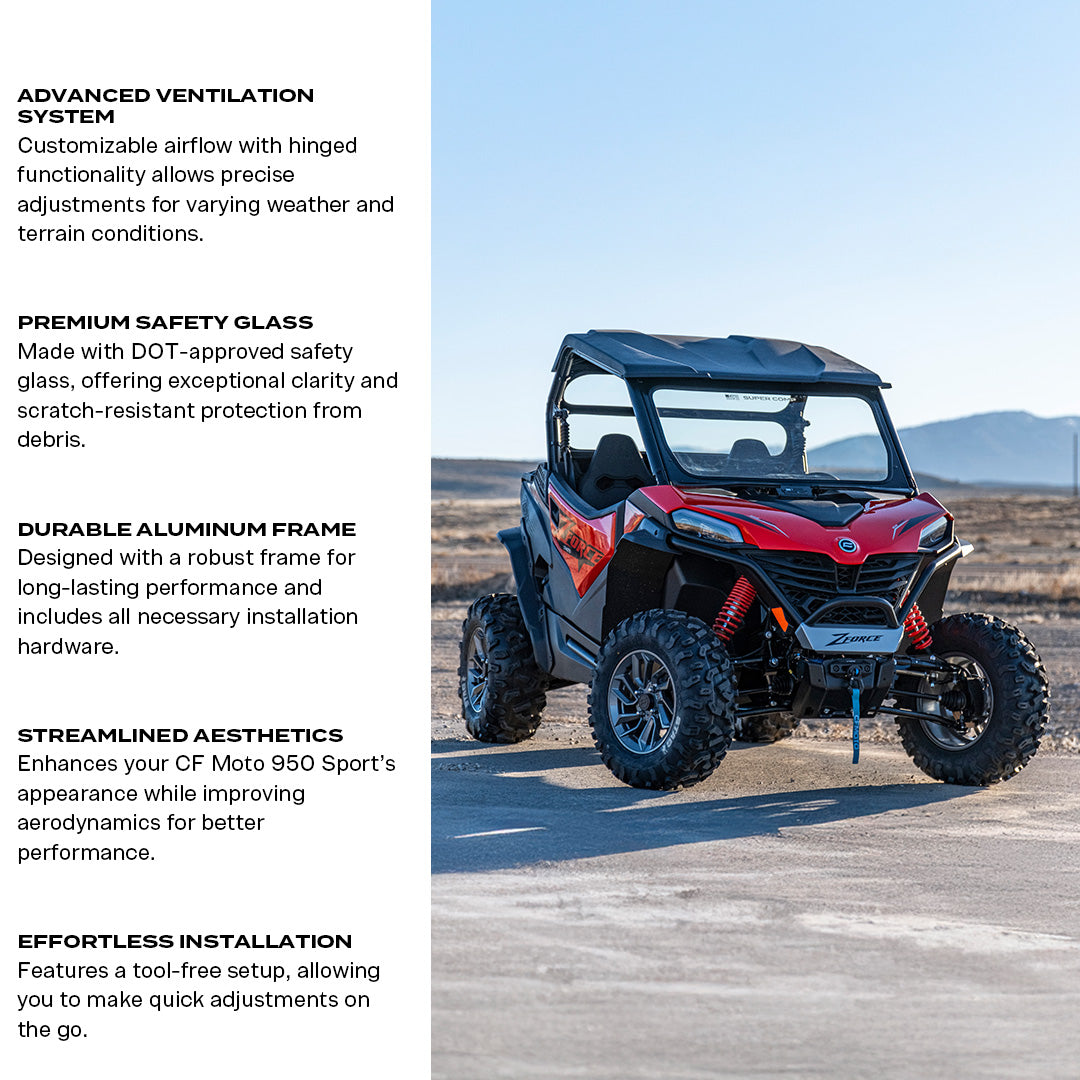 Photo of CF Moto 950 Sport Front Windshield by Super Comp USA - Premium Glass Front Windshield for UTVs / Side by Sides