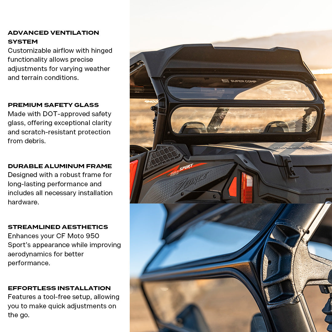 Photo of CF Moto 950 Sport Rear Windshield by Super Comp USA - Premium Rear Windshield for UTVs / Side by Sides