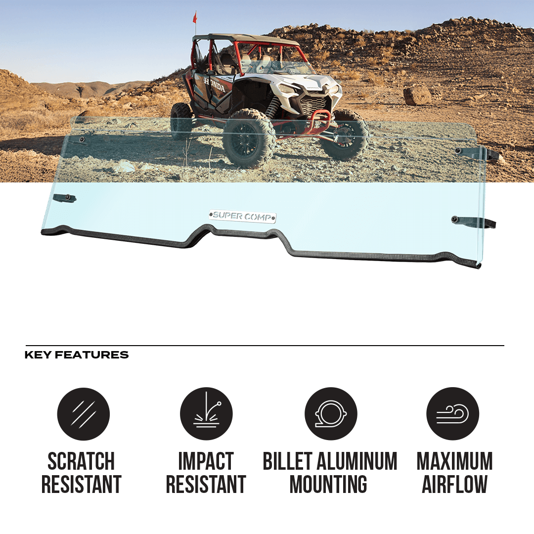 Photo of Honda Talon Polycarbonate Half Front Windshield by Super Comp USA - Premium Polycarbonate Front Windshield for UTVs / Side by Sides