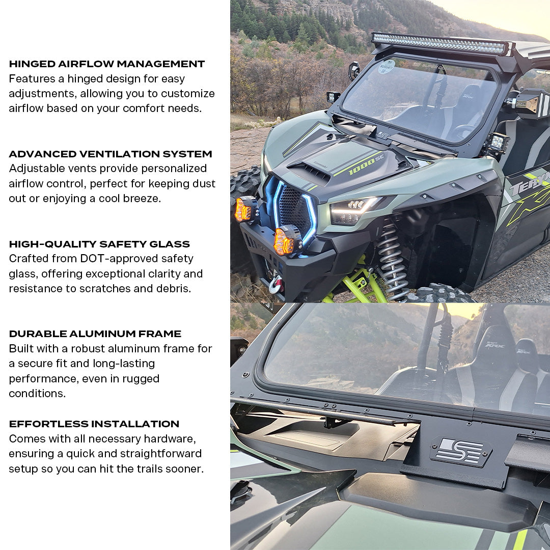 Photo of Kawasaki KRX Front Windshield by Super Comp USA - Premium Glass Front Windshield for UTVs / Side by Sides