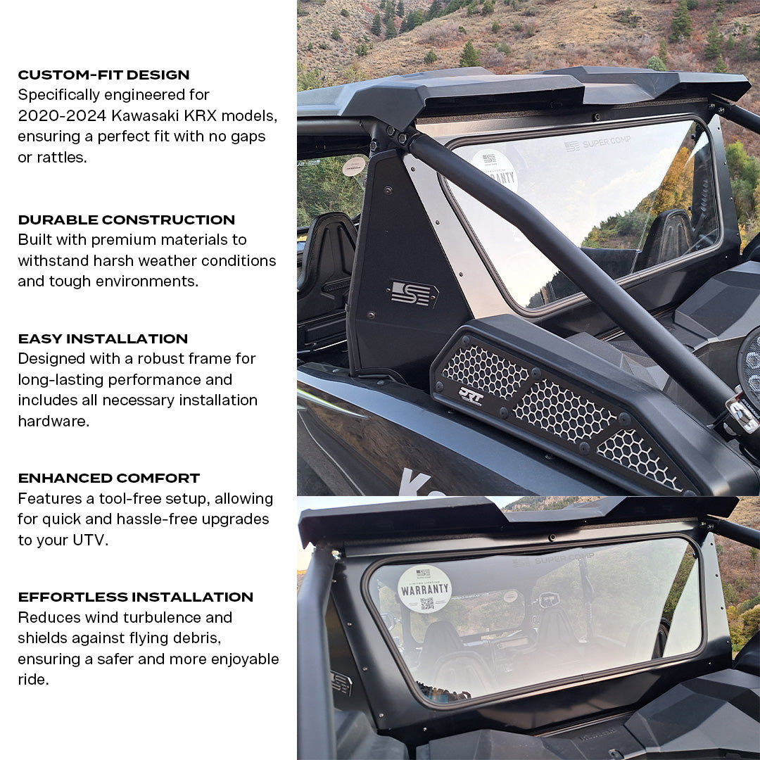 Photo of Kawasaki KRX Rear Windshield by Super Comp USA - Premium Rear Windshield for UTVs / Side by Sides