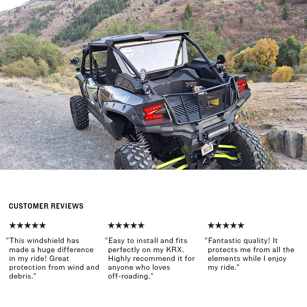 Photo of Kawasaki KRX Rear Windshield by Super Comp USA - Premium Rear Windshield for UTVs / Side by Sides