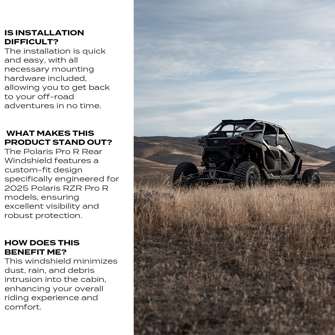 Photo of Polaris Pro R Rear Windshield (2025+) by Super Comp USA - Premium Rear Windshield for UTVs / Side by Sides