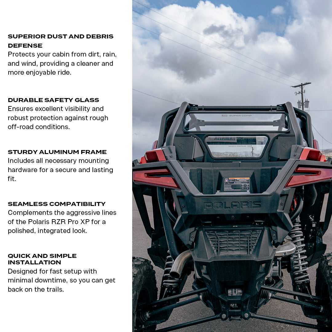 Photo of Polaris Pro XP Rear Windshield by Super Comp USA - Premium Rear Windshield for UTVs / Side by Sides
