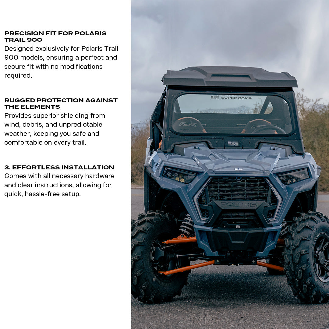 Photo of Polaris Trail 900 Front Windshield by Super Comp USA - Premium Glass Front Windshield for UTVs / Side by Sides