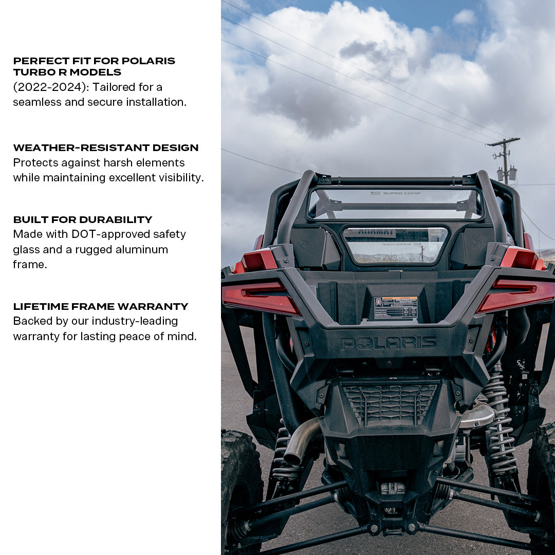 Photo of Polaris Turbo R Rear Windshield by Super Comp USA - Premium Rear Windshield for UTVs / Side by Sides