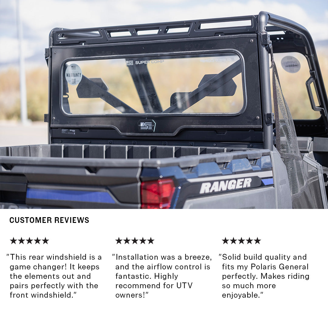 Photo of Polaris Ranger Rear Windshield by Super Comp USA - Premium Rear Windshield for UTVs / Side by Sides
