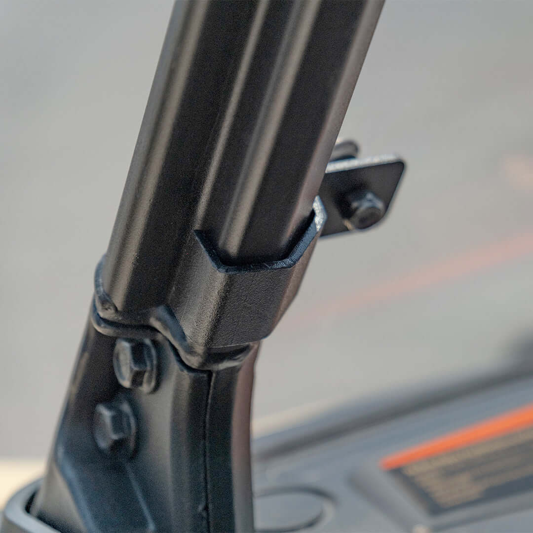 Close-up of Segway UT10 windshield mounting bracket for durability and stability.