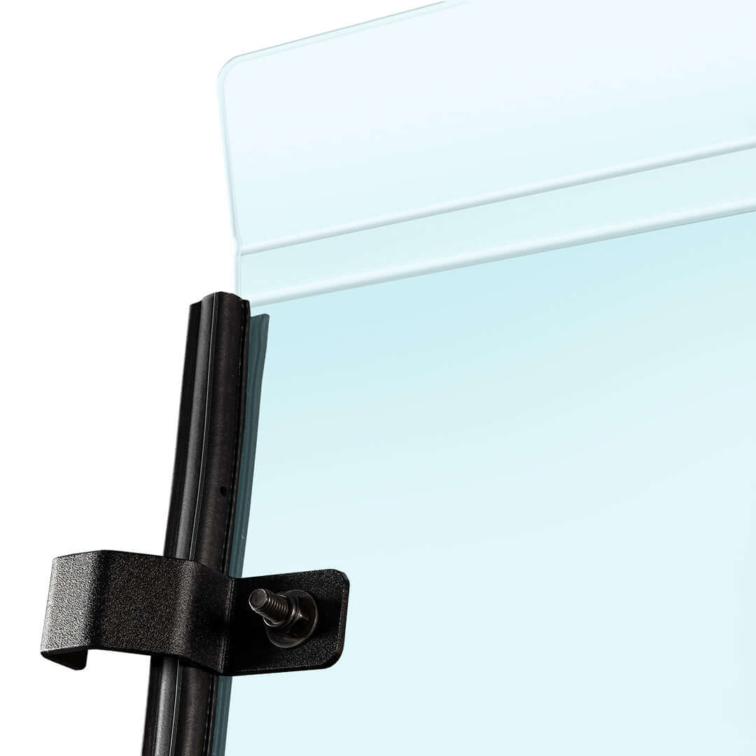 Close-up of Segway UT10 Full Polycarbonate Front Windshield showing mounting bracket and clear design.