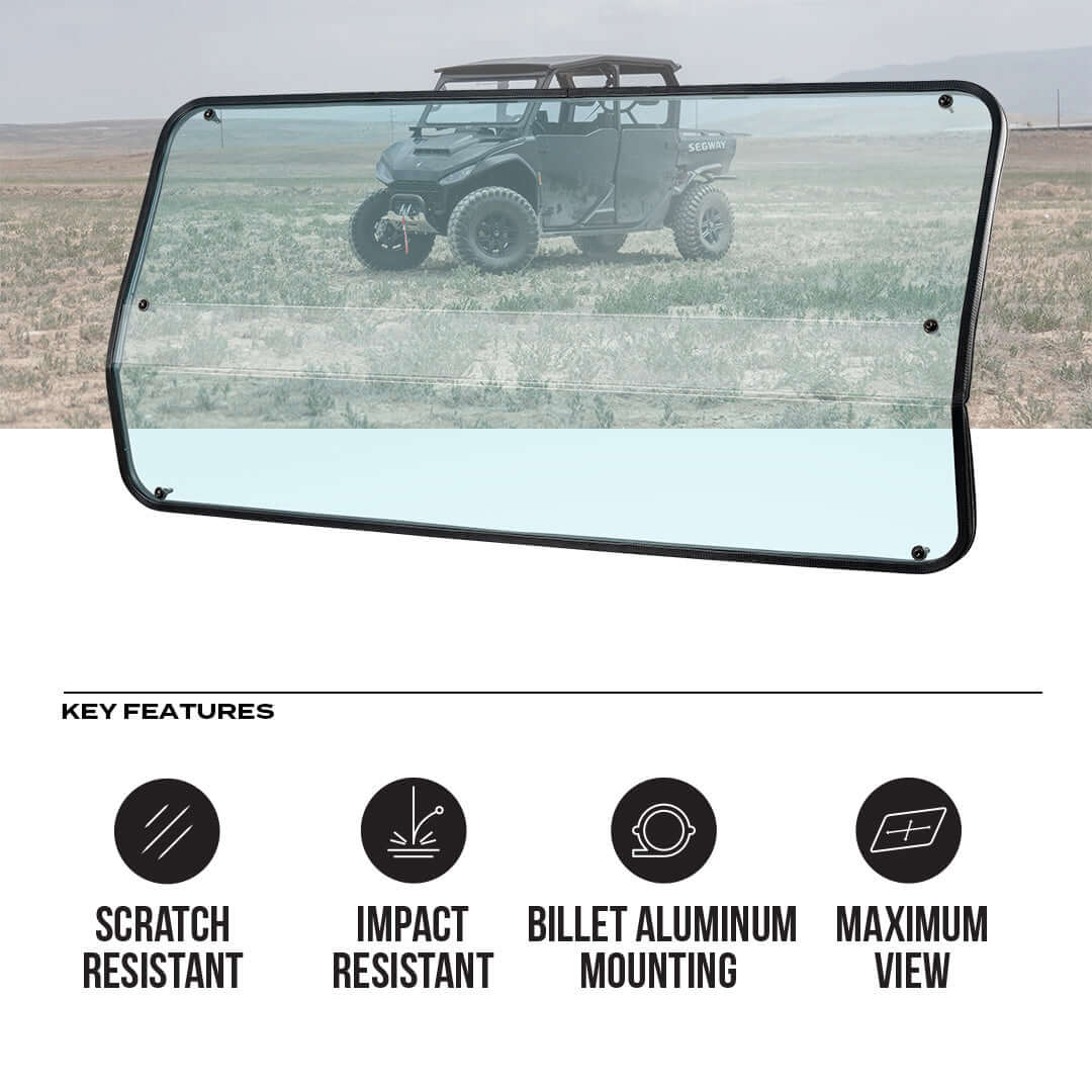 Full polycarbonate rear windshield for Segway UT10 with scratch and impact resistance features.