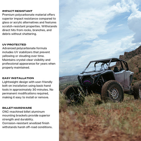 Photo of Polaris RZR Pro XP & Pro S Polycarbonate Half Front Windshield by Super Comp USA - Premium Polycarbonate Front Windshield for UTVs / Side by Sides